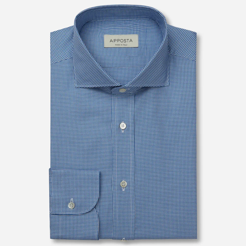 Customisable  Blue Cotton Oxford Houndstooth Shirt, Made To Measure