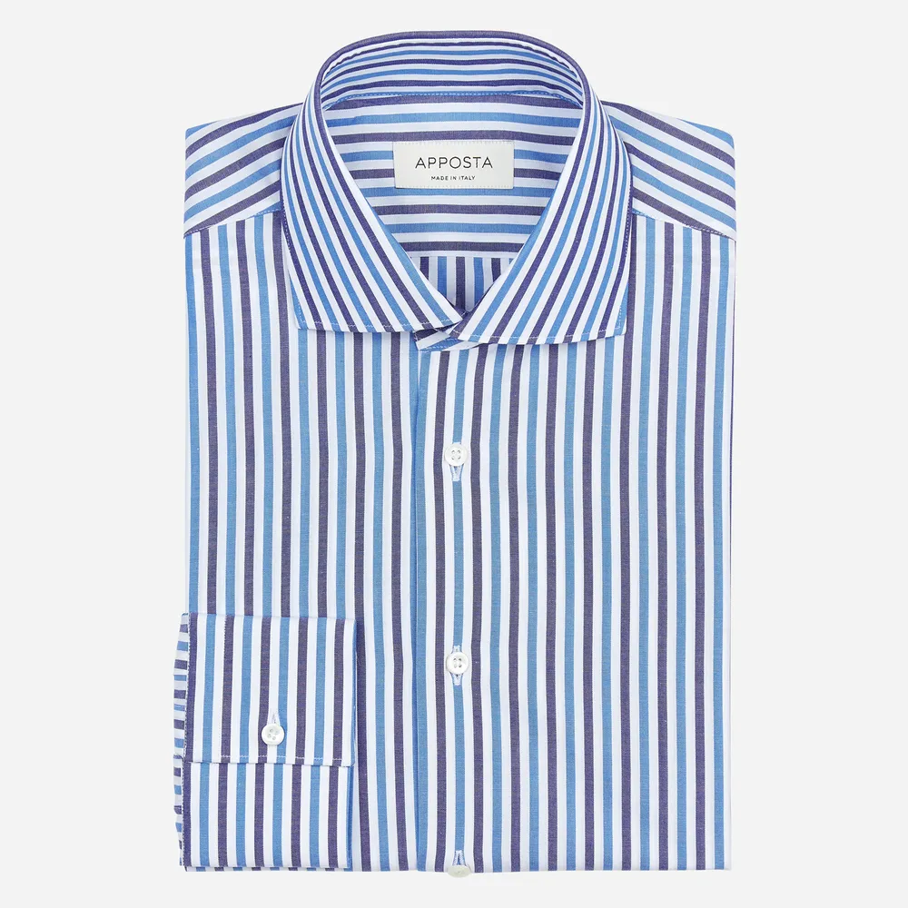 Customisable  Blue Cotton Poplin Stripe Shirt, Made To Measure
