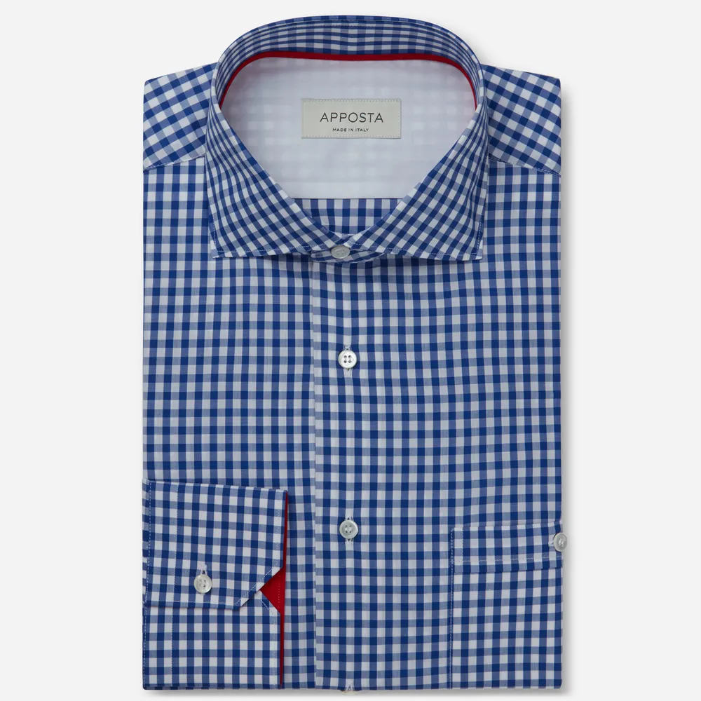 Customisable  Blue Cotton Small Check Shirt, Made To Measure
