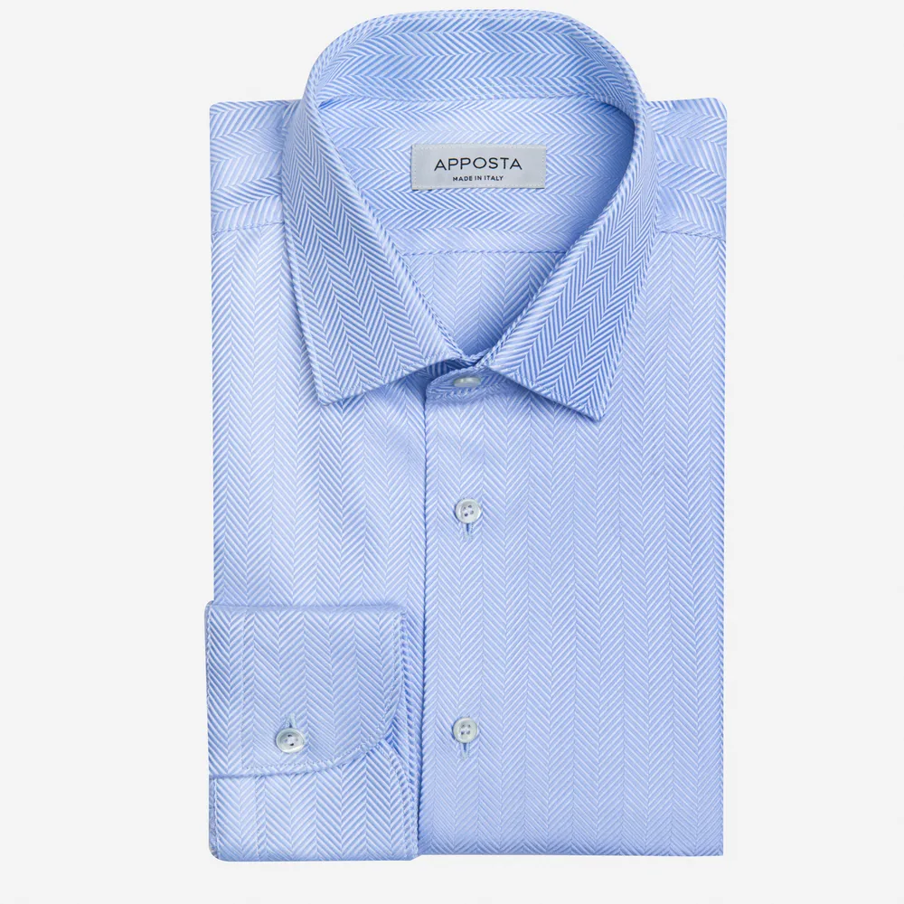 Customisable  Blue Double Twisted Cotton Herringbone Shirt, Made To Measure