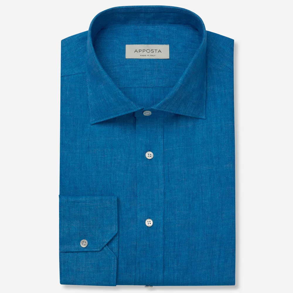 Customisable  Blue Linen Zephyr Shirt, Made To Measure