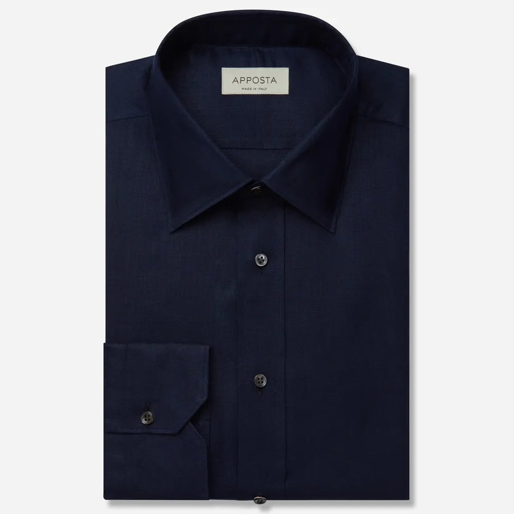 Customisable  Blue Low Straight Point Collar Linen Shirt, Made To Measure