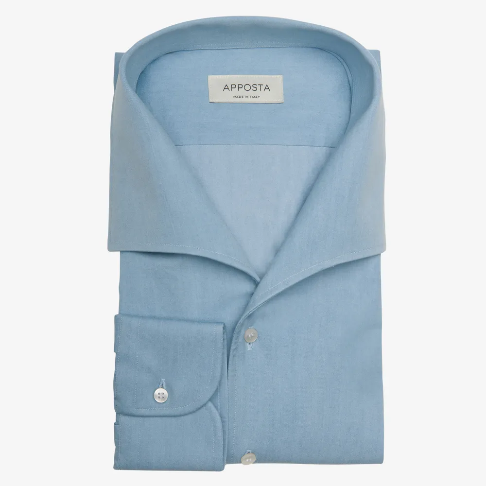 Customisable  Blue One Piece Collar Cotton Denim Shirt, Made To Measure