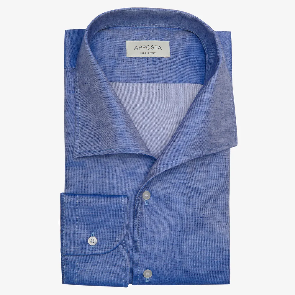 Customisable  Blue One Piece Collar Cotton Linen Blend Shirt, Made To Measure