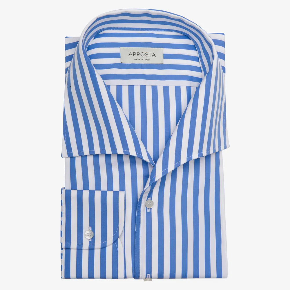 Customisable  Blue One Piece Collar Egyptian Cotton Stripe Shirt, Made To Measure