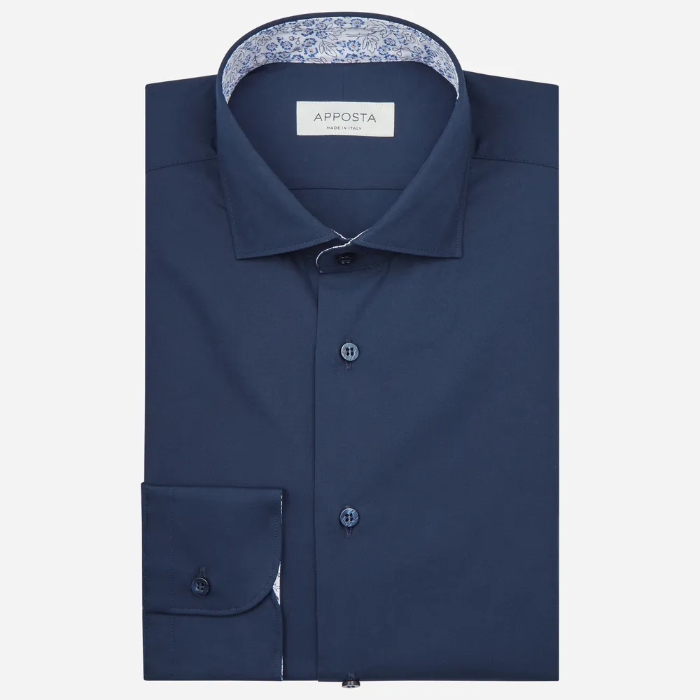 Customisable  Blue Spread Collar Cotton Poplin Shirt, Made To Measure