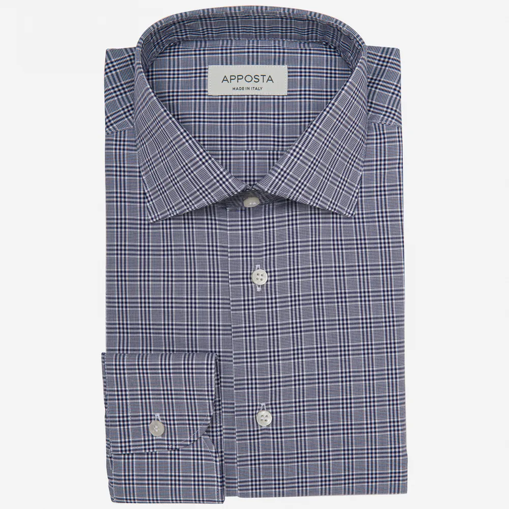 Customisable  Blue Spread Collar Cotton Prince Of Wales Shirt, Made To Measure