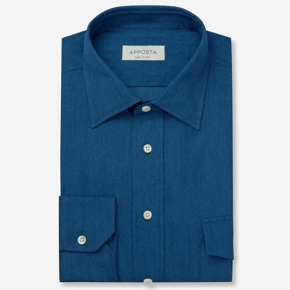 Customisable  Blue Straight Point Collar Denim Shirt, Made To Measure
