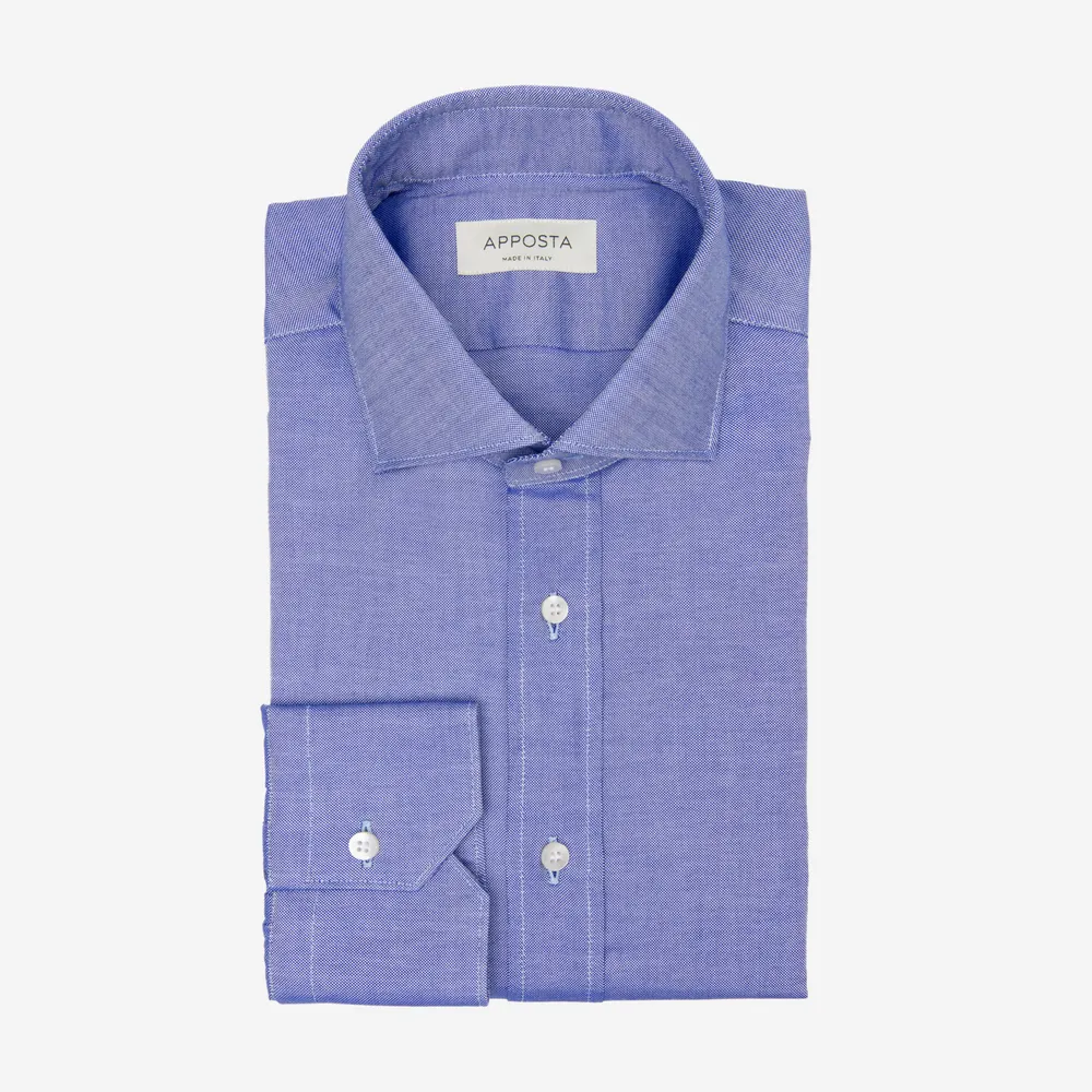 Customisable  Blue Untucked Spread Collar Cotton Oxford Shirt, Made To Measure