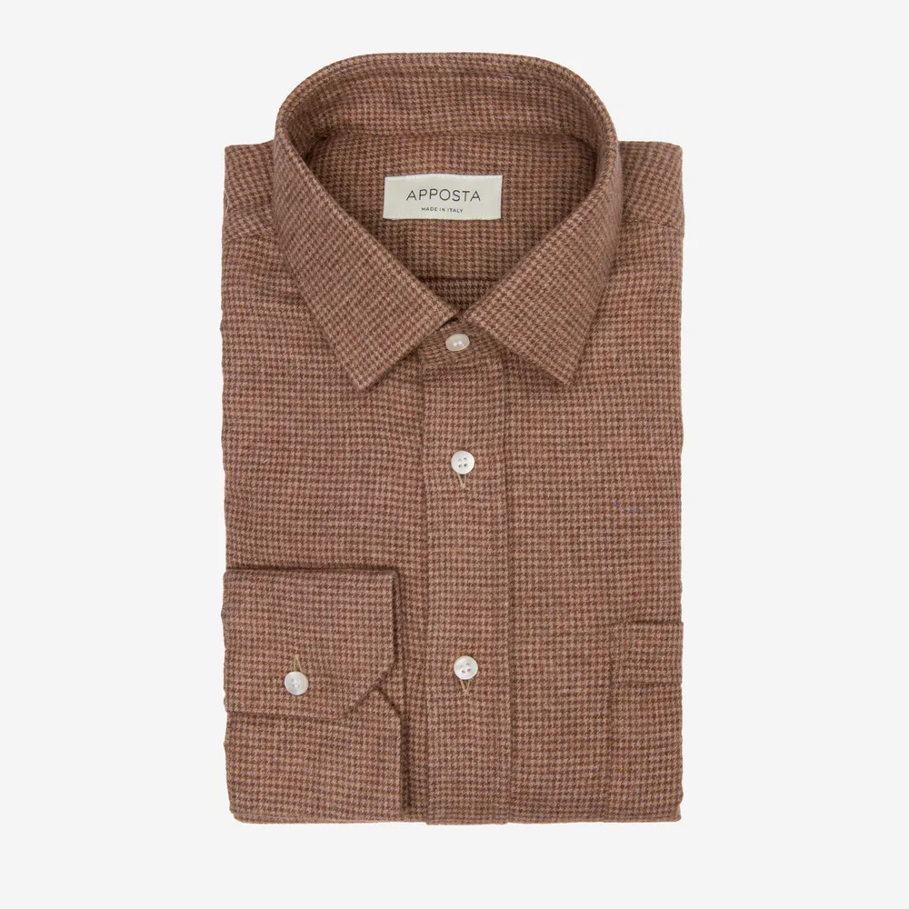 Customisable  Brown Cotton Flannel Houndstooth Shirt, Made To Measure