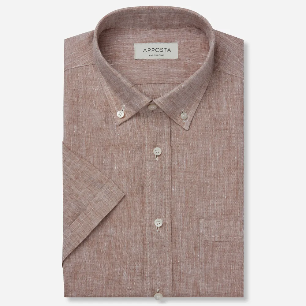 Customisable  Brown Low Button Down Collar Linen Shirt, Made To Measure