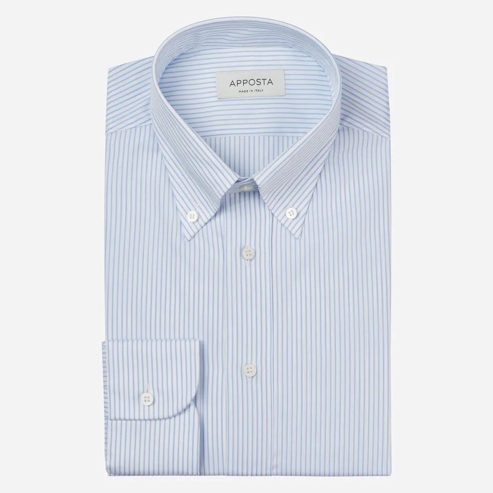 Customisable  Cyan Button Down Collar Cotton Poplin Stripe Shirt, Made To Measure