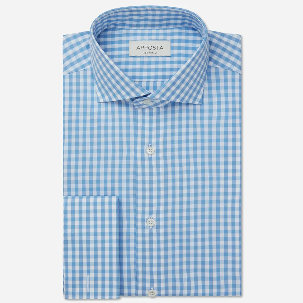 Customisable  Cyan Cotton Zephyr Gingham Shirt, Made To Measure