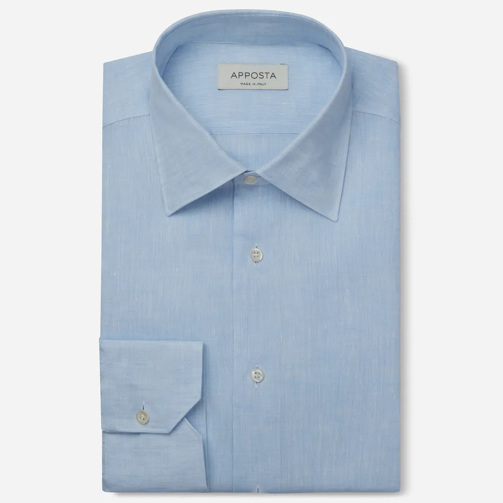 Customisable  Cyan Low Straight Point Collar Linen Shirt, Made To Measure