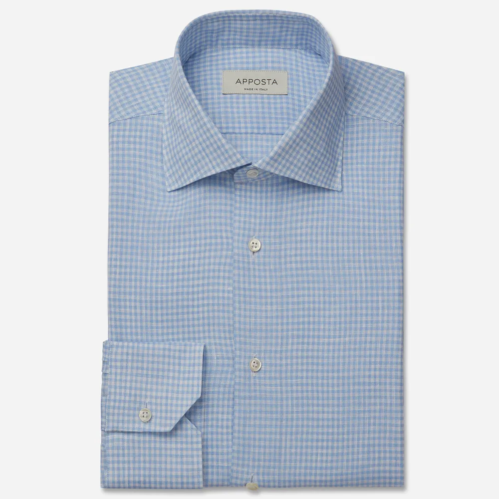 Customisable  Cyan Normandy Linen Small Check Shirt, Made To Measure