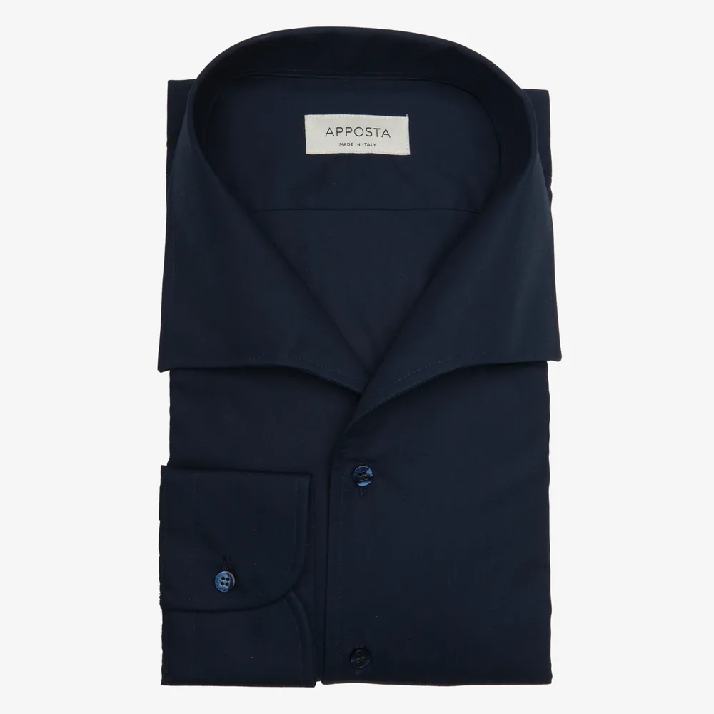 Customisable  Dark Blue One Piece Collar Cotton Shirt, Made To Measure