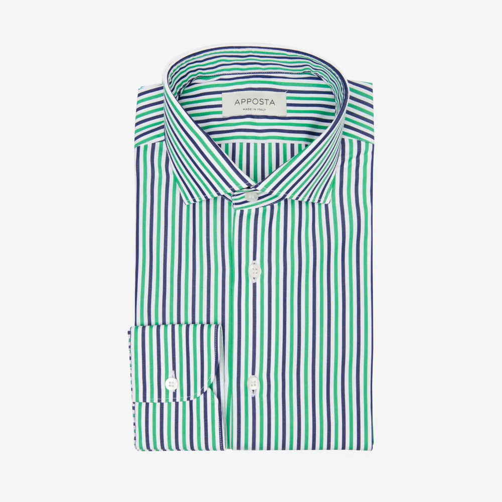 Customisable  Green Spread Collar Cotton Stripe Shirt, Made To Measure