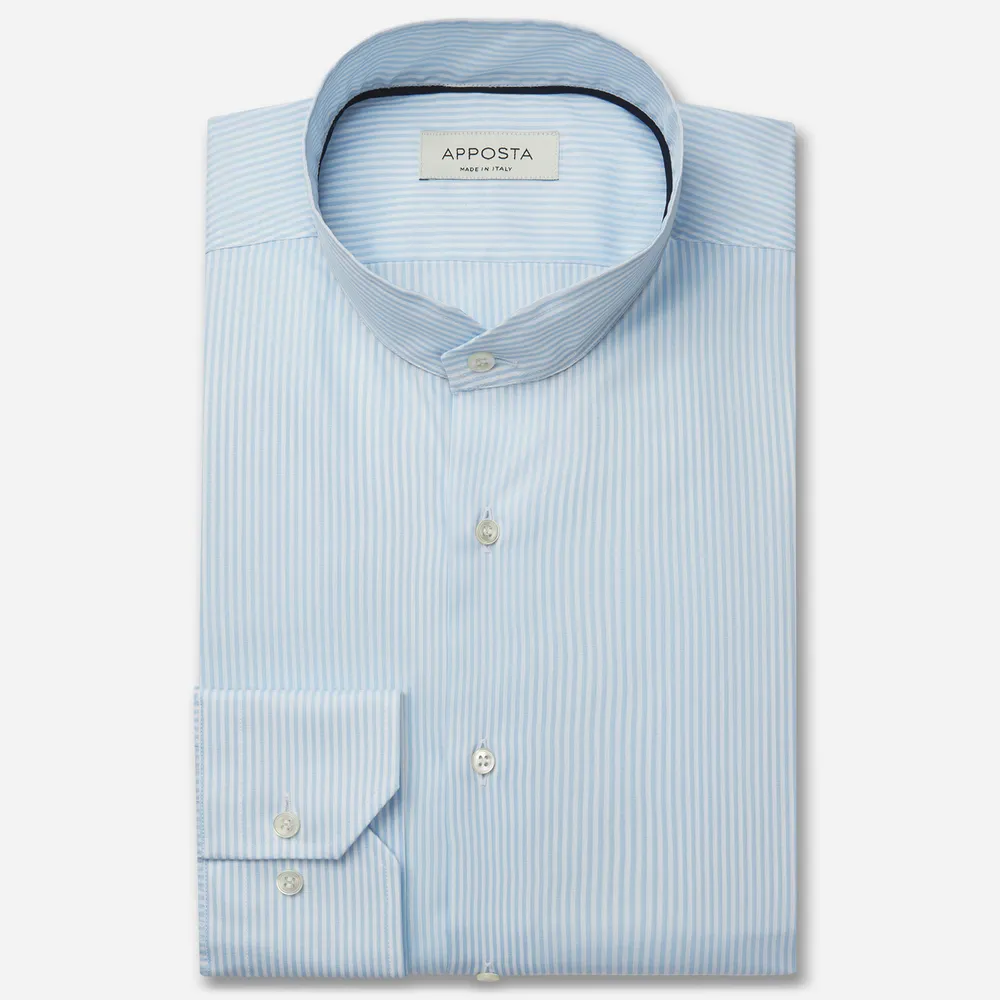 Customisable  Light Blue Band Collar Cotton Fil-a-fil Shirt, Made To Measure