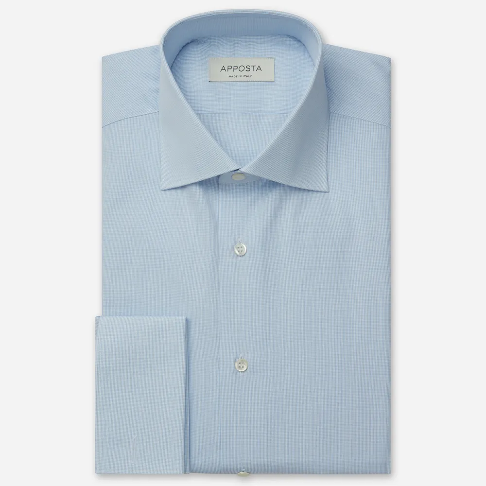 Customisable  Light Blue Cotton Poplin Small Check Shirt, Made To Measure