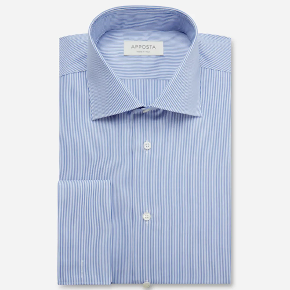 Customisable  Light Blue Easy Iron Cotton Poplin Stripe Shirt, Made To Measure
