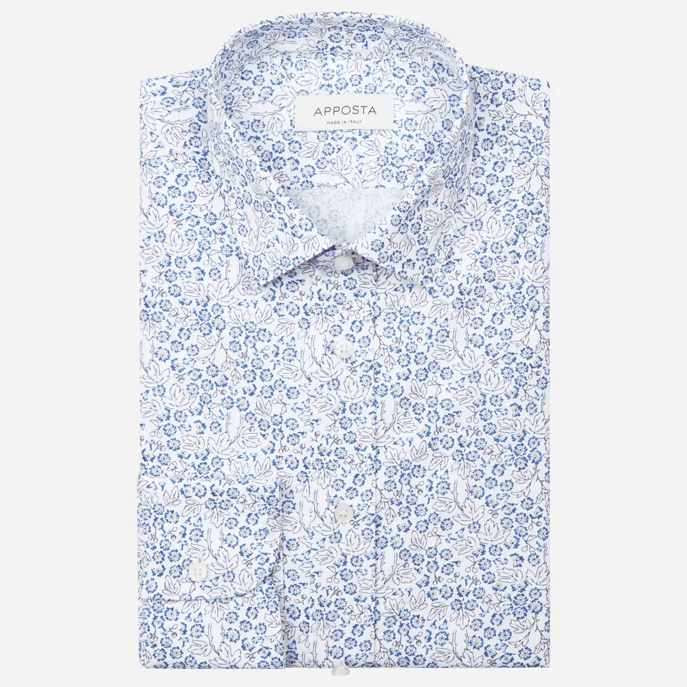 Customisable  Light Blue Otton Poplin Flower Design Shirt, Made To Measure