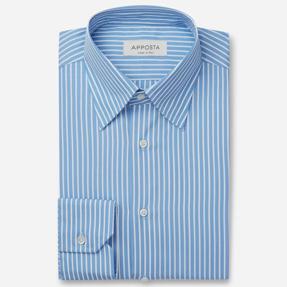 Customisable  Light Blue Wrinkle Free Cotton Poplin Stripe Shirt, Made To Measure