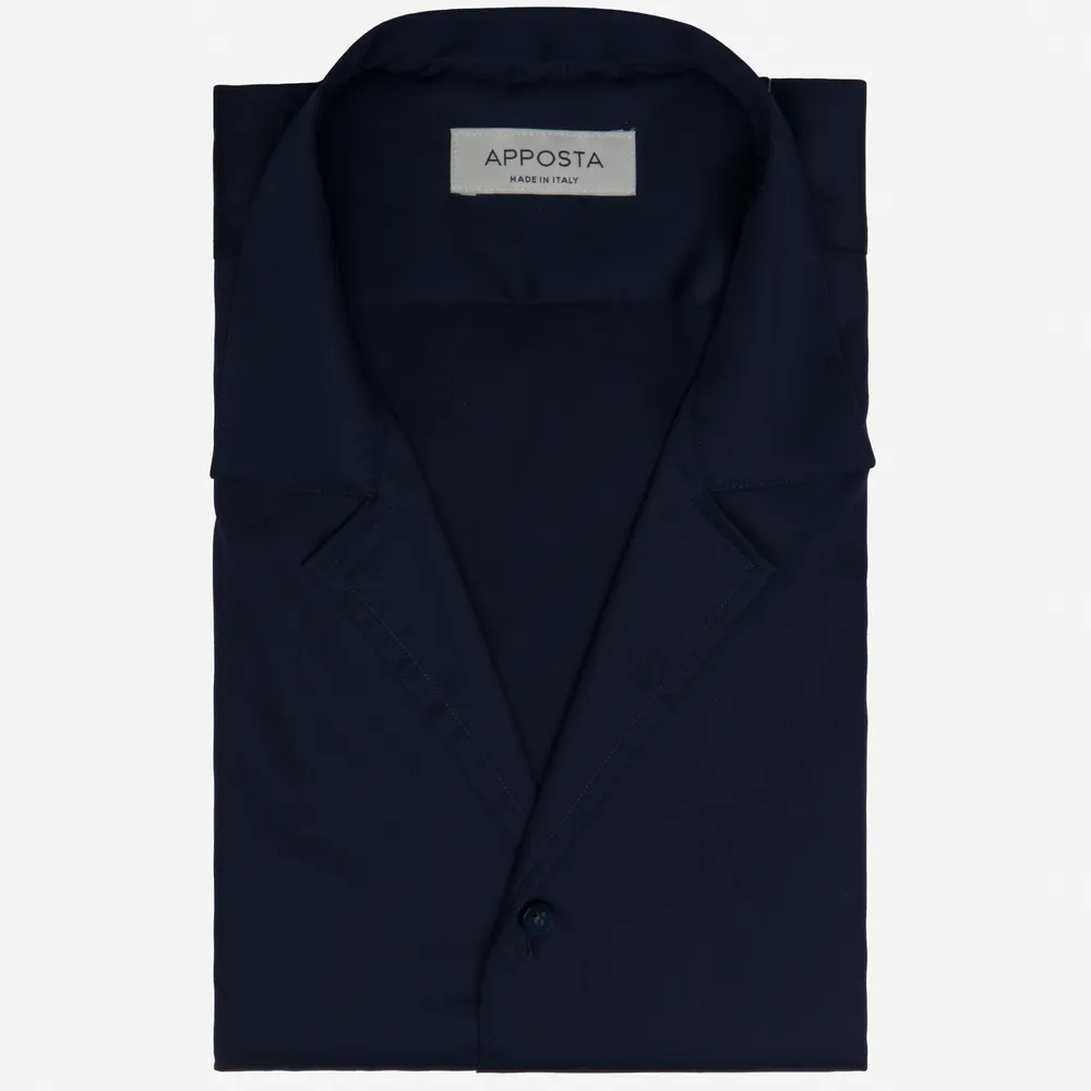 Customisable  Navy Blue Camp Collar Short Sleeve Shirt, Made To Measure