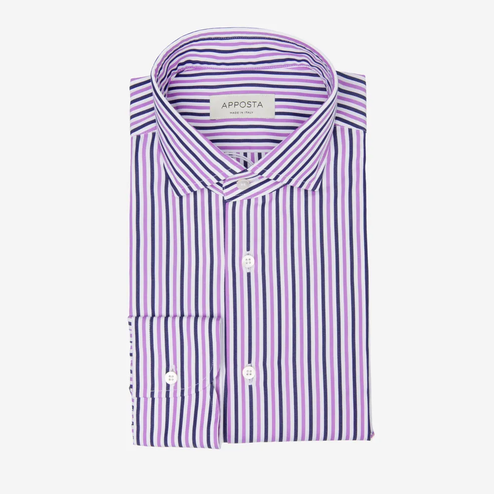 Customisable  Purple Spread Collar Cotton Stripe Shirt, Made To Measure
