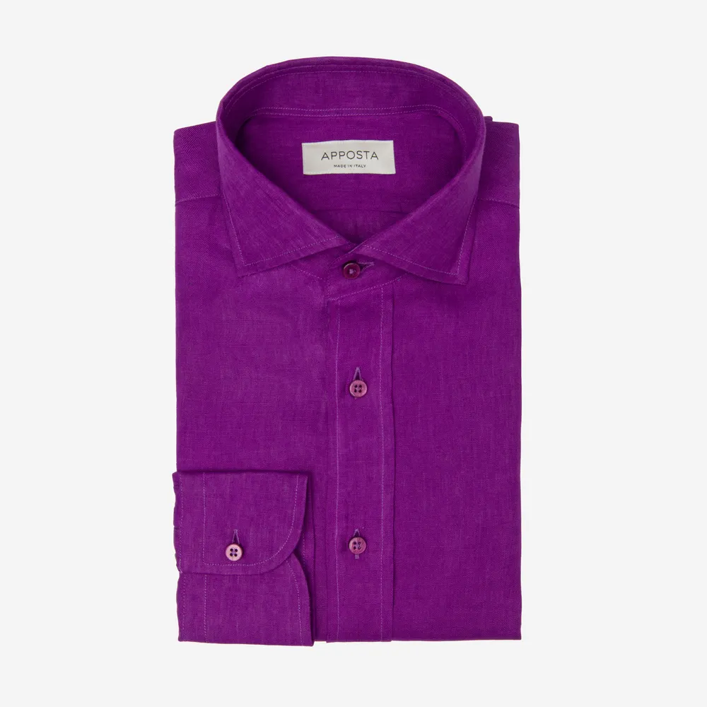Customisable  Purple Spread Collar Linen Shirt, Made To Measure