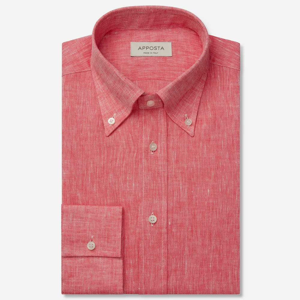 Customisable  Red Button Down Collar Normandy Linen Shirt, Made To Measure
