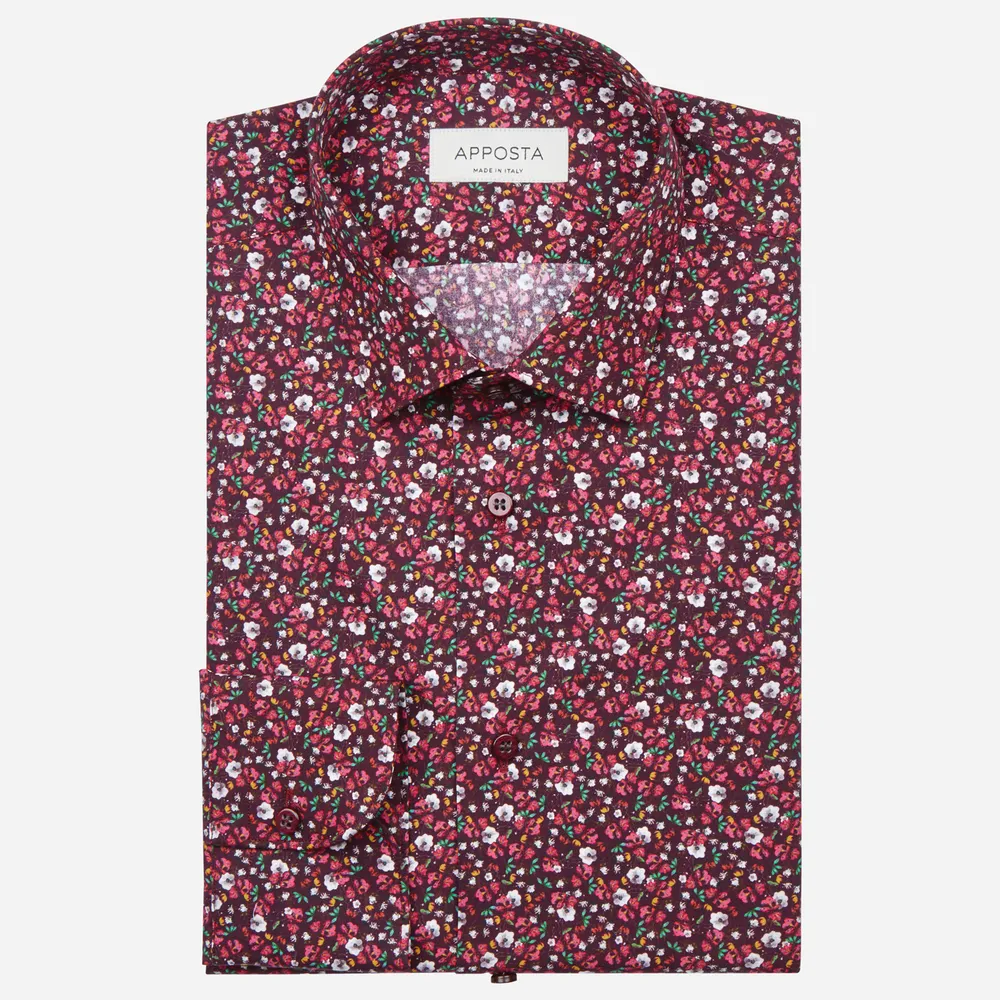 Customisable  Red Cotton Poplin Flower Design Shirt, Made To Measure