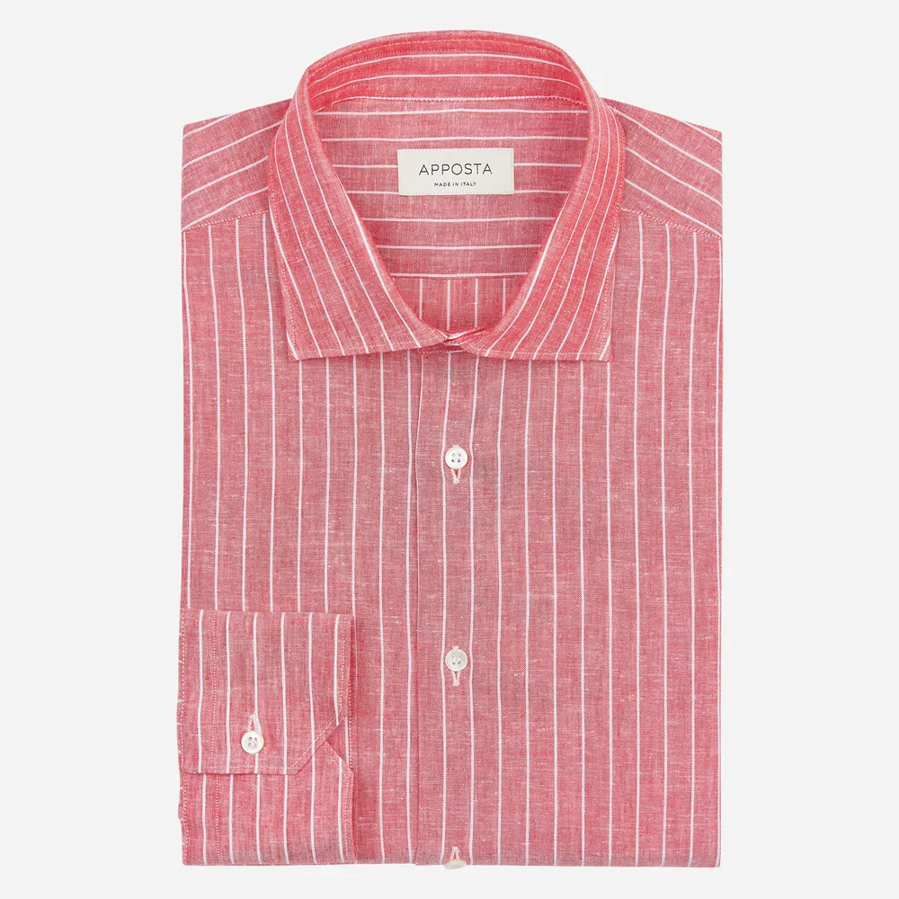 Customisable  Red Linen Stripe Shirt, Made To Measure