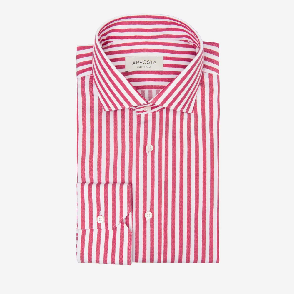 Customisable  Red Untucked Cotton Stripe Shirt, Made To Measure