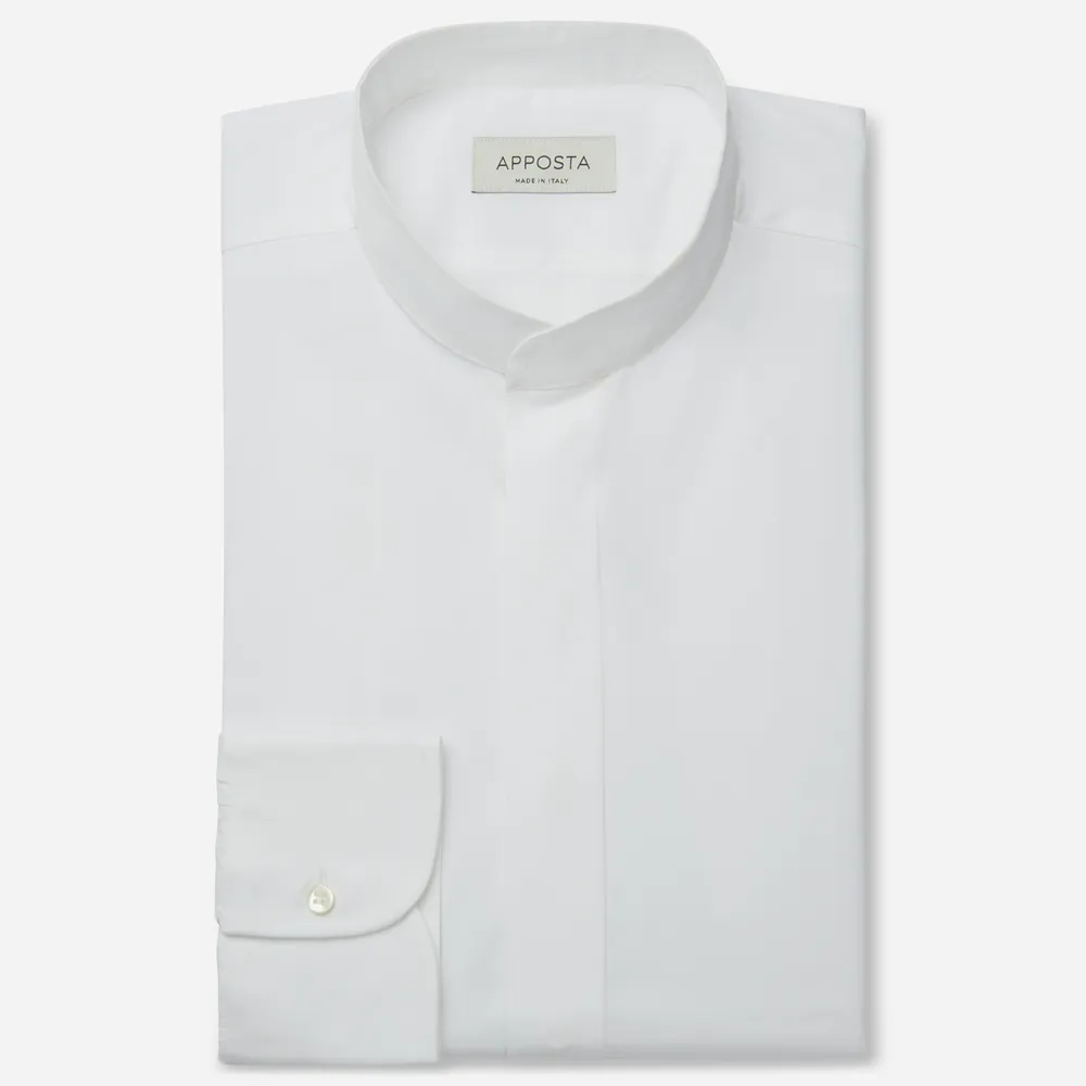 Customisable  White Band Collar Cotton Twill Shirt, Made To Measure