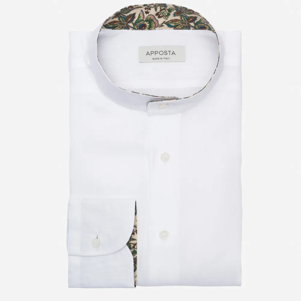 Customisable  White Band Collar Linen Shirt, Made To Measure