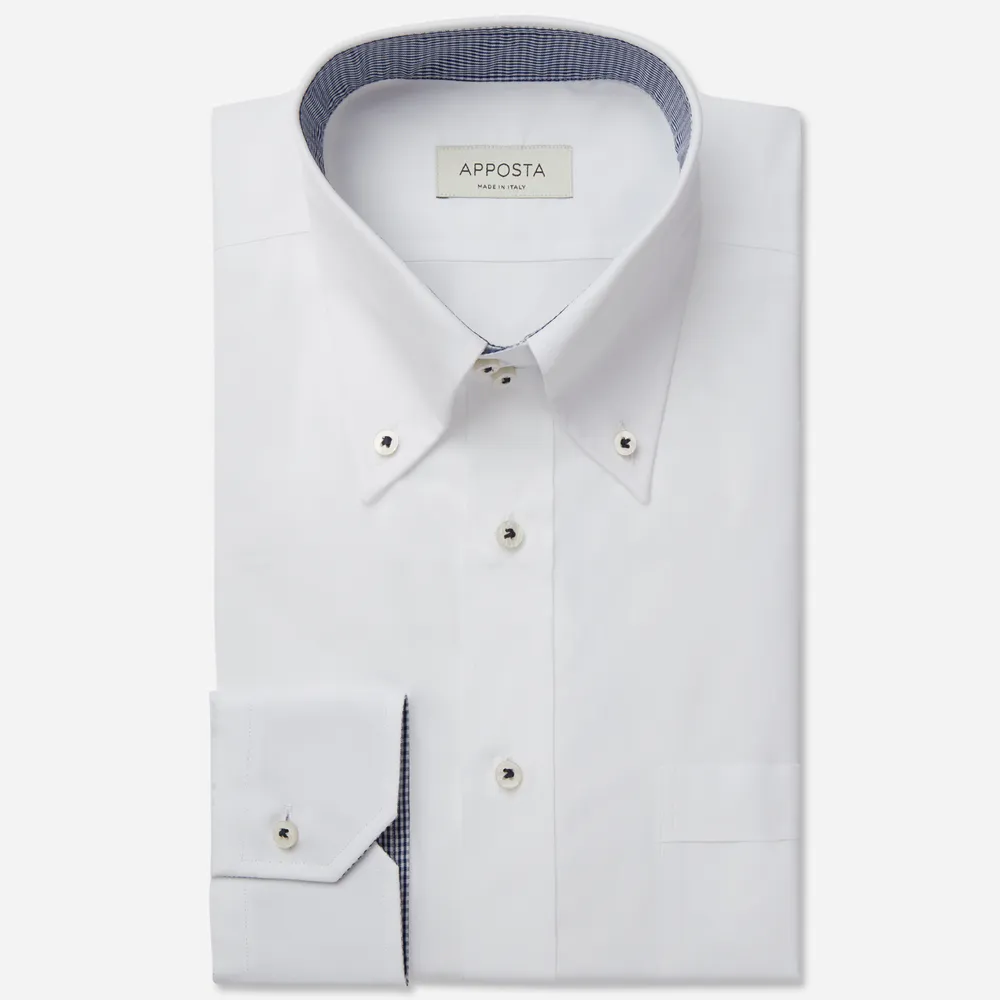Customisable  White High Button Down Collar Cotton Poplin Shirt, Made To Measure