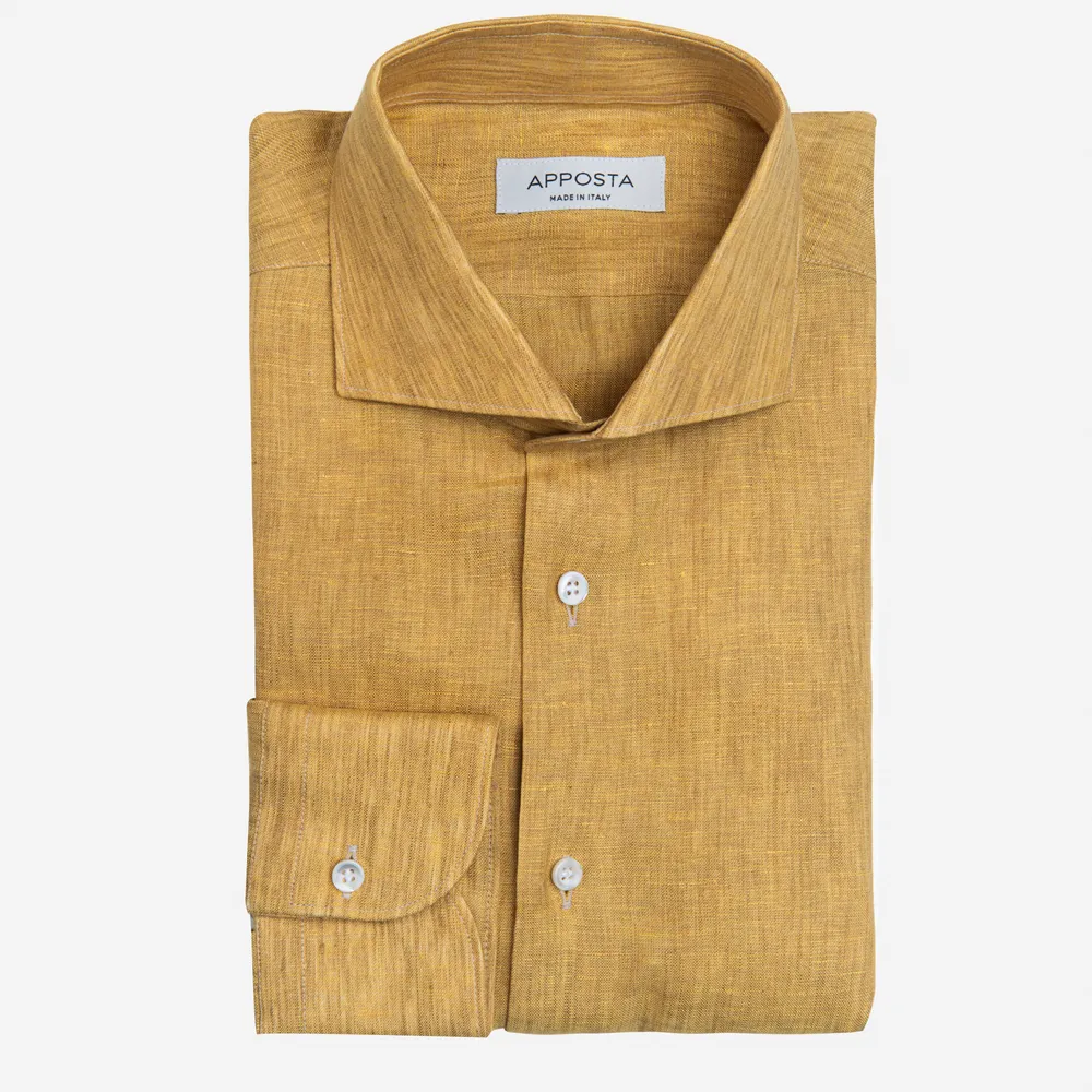 Customisable  Yellow Spread Collar Linen Shirt, Made To Measure