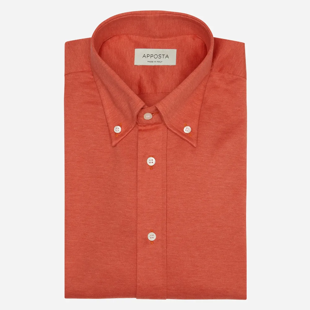 Shirt Solid Red Cotton Jersey Double Twisted, Collar Style Button-down Collar