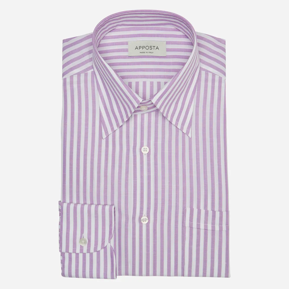 Shirt Striped Violet Cotton-linen Plain, Collar Style Hidden Button Down Collar