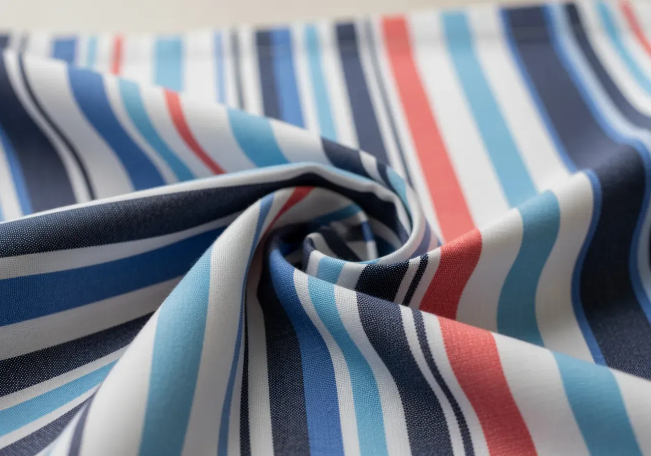 Flerfärgad randig bomullspoplin som andas