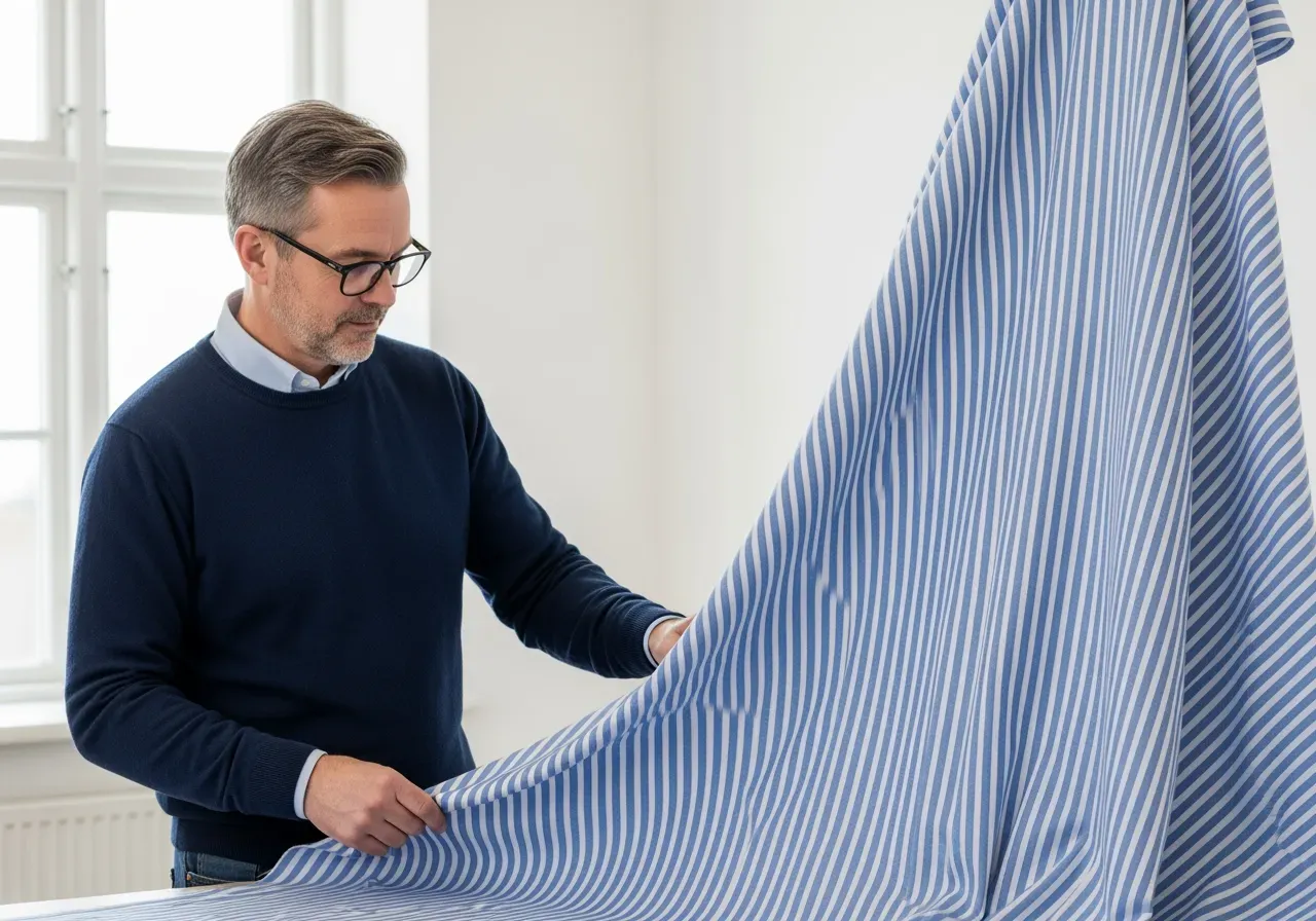 Blå randig poplin för skjortor