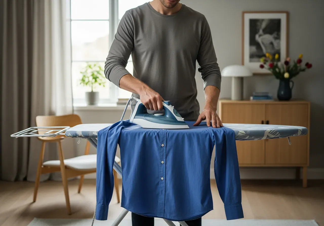 Blå strykfri oxfordskjorta i bomull