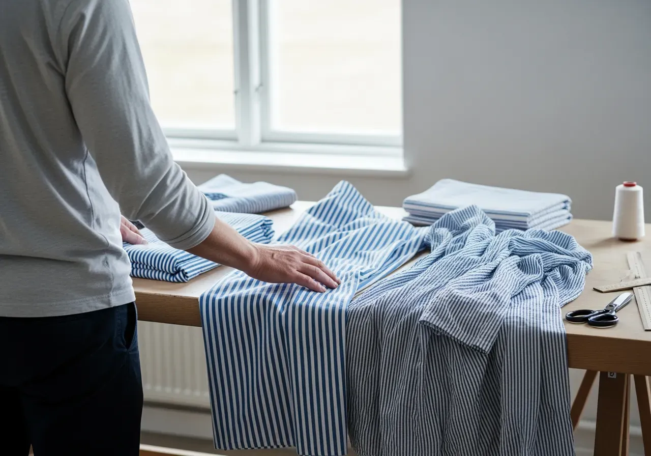 Blåvit randig poplin och krympning