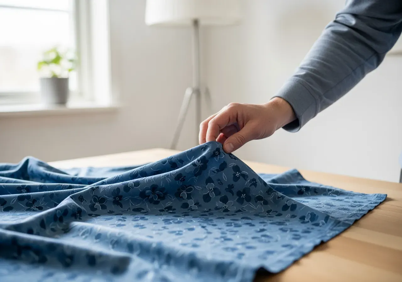 Blommig blå poplin för skjortor