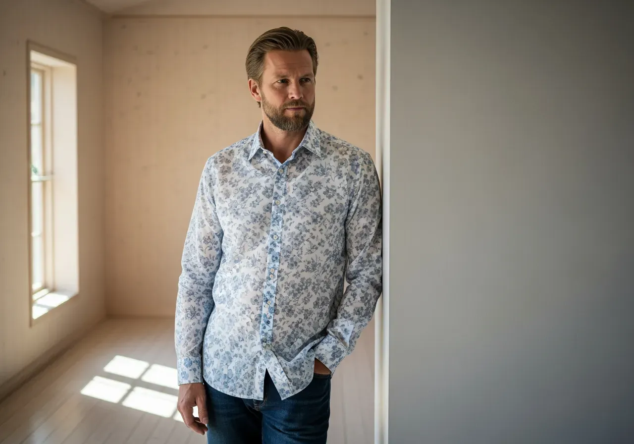 Genomskinlighet i blommig poplin skjorta