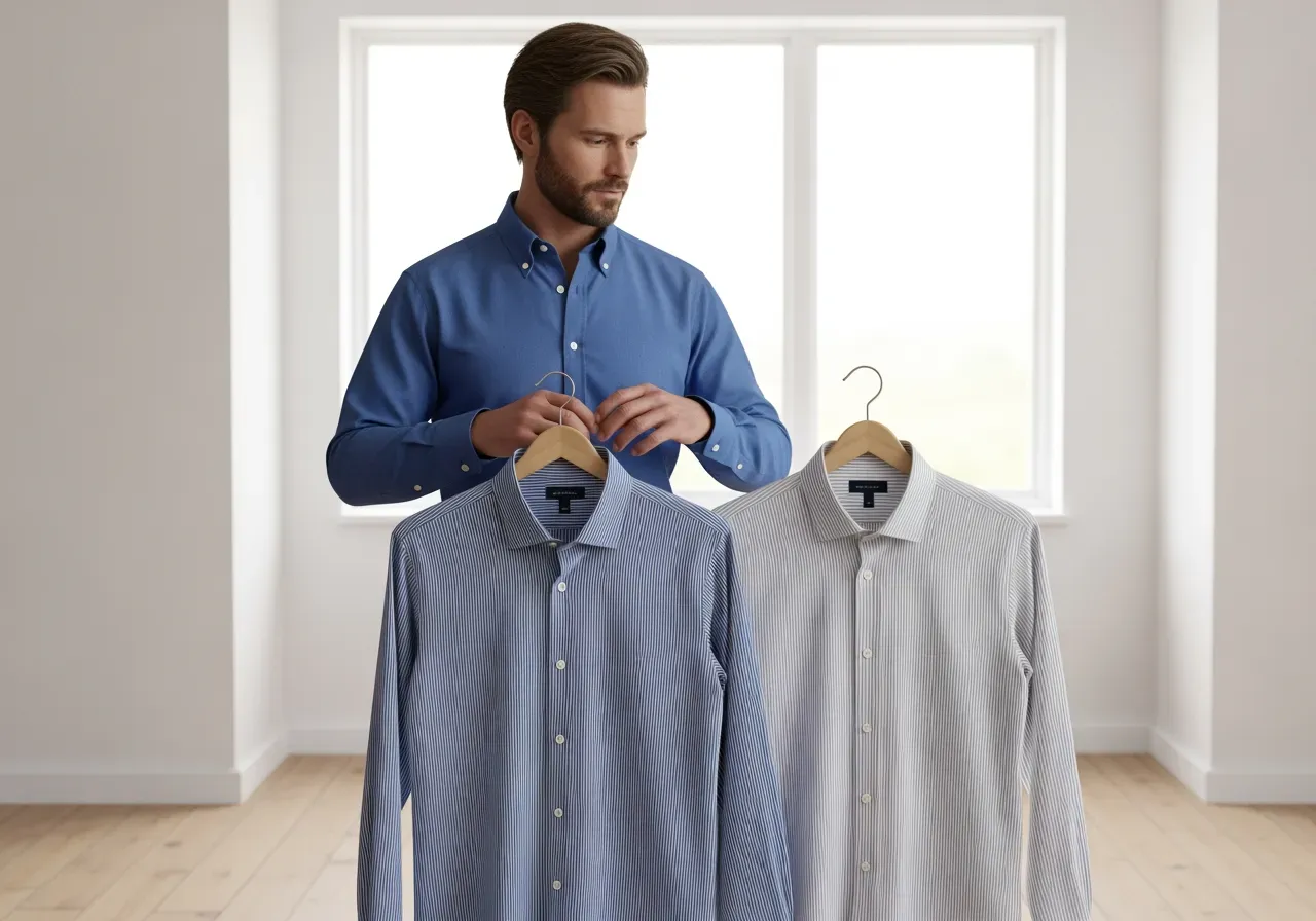 Blå oxford och randig poplin skjorta