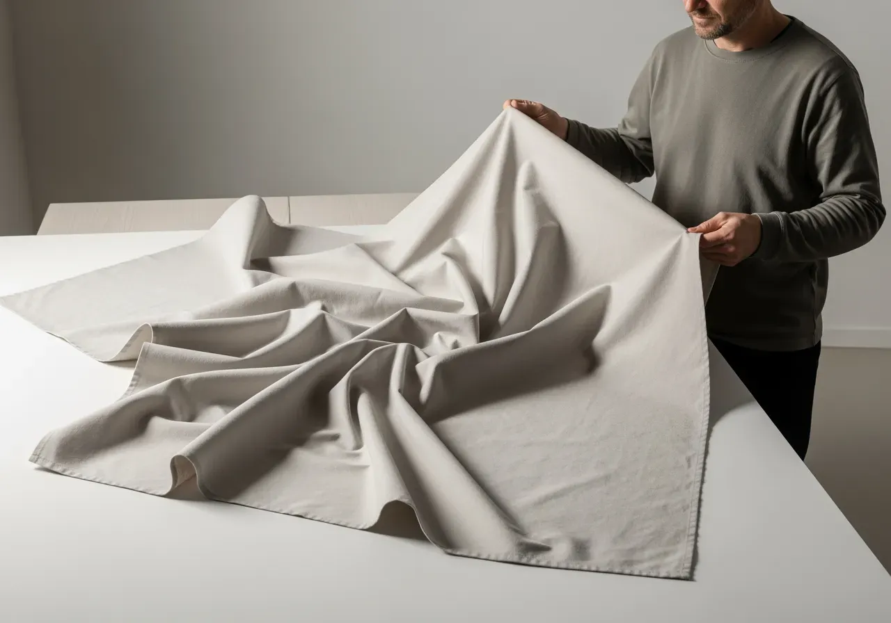 Bomullspoplin med fall och struktur