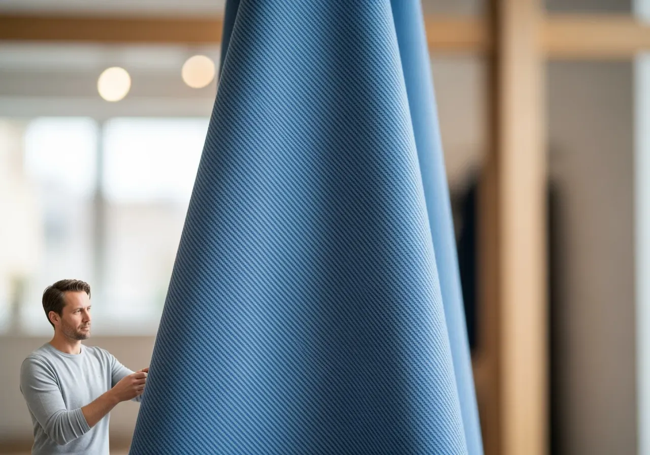 Blå bomullstwill med diagonal struktur