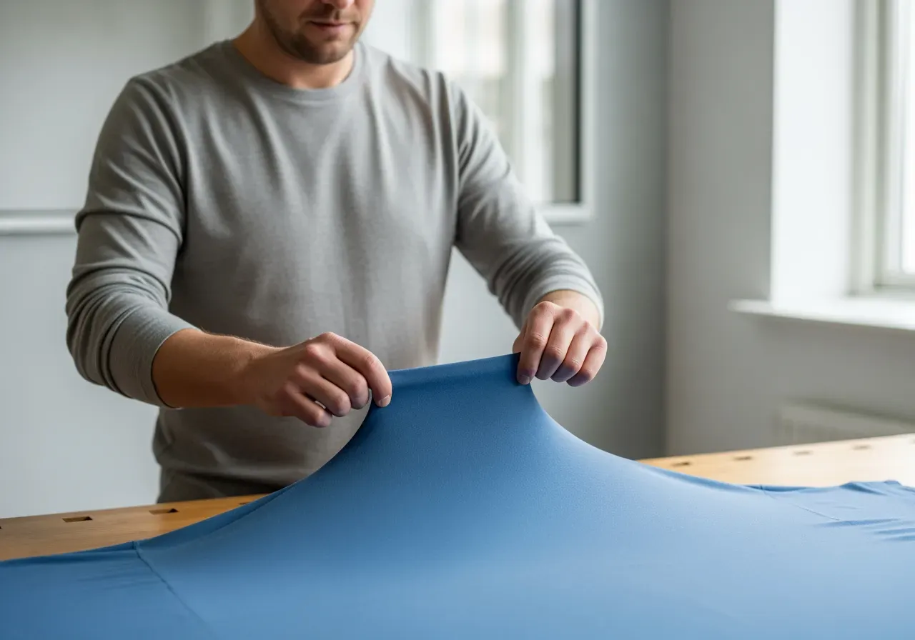 Elastaninnehåll i blå stretchpoplin