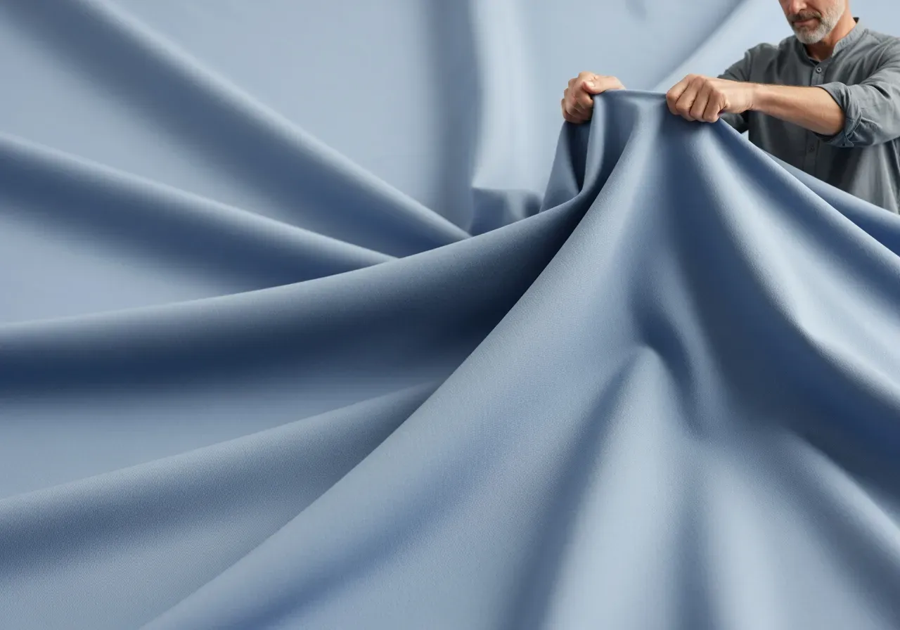 Ljusblå stretchpoplin och elasticitet